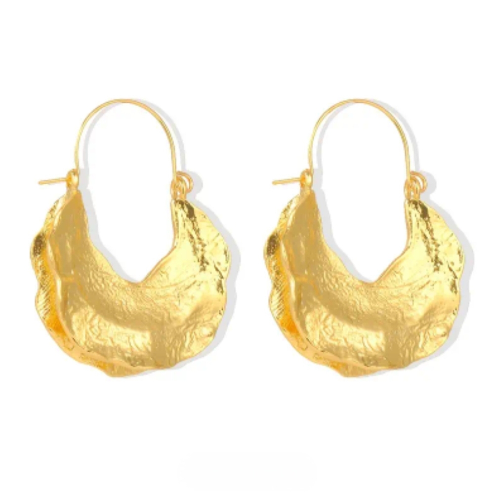 New Chunky Gold Crescent Hoop Fashion Earrings with 18kt.Textured Finish - Picture 3 of 6